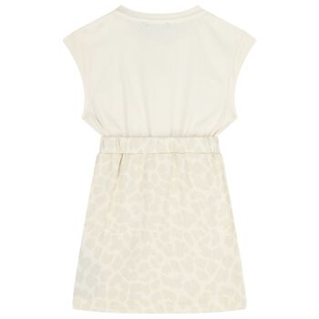 Girls Ivory & Beige Logo Dress
