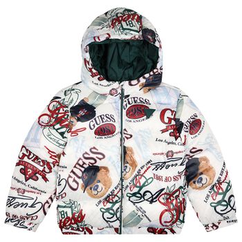 Boys White Logo Padded Puffer Jacket