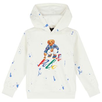 Boys White Logo Hooded Top