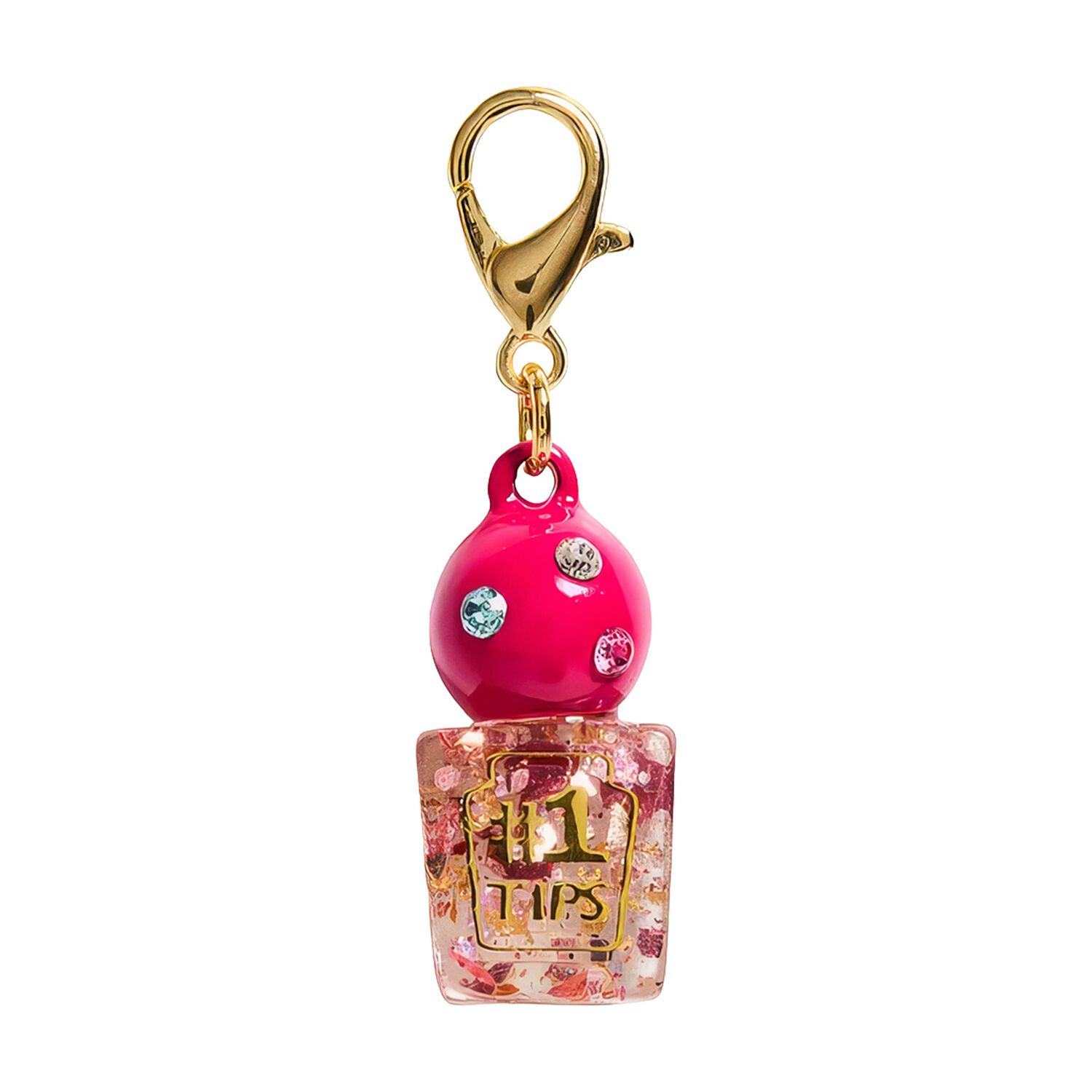 Girls Gold & Pink Nail Polish Charm, 1, hi-res
