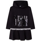 Girls Black Logo Sequin Hooded Dress, 1, hi-res