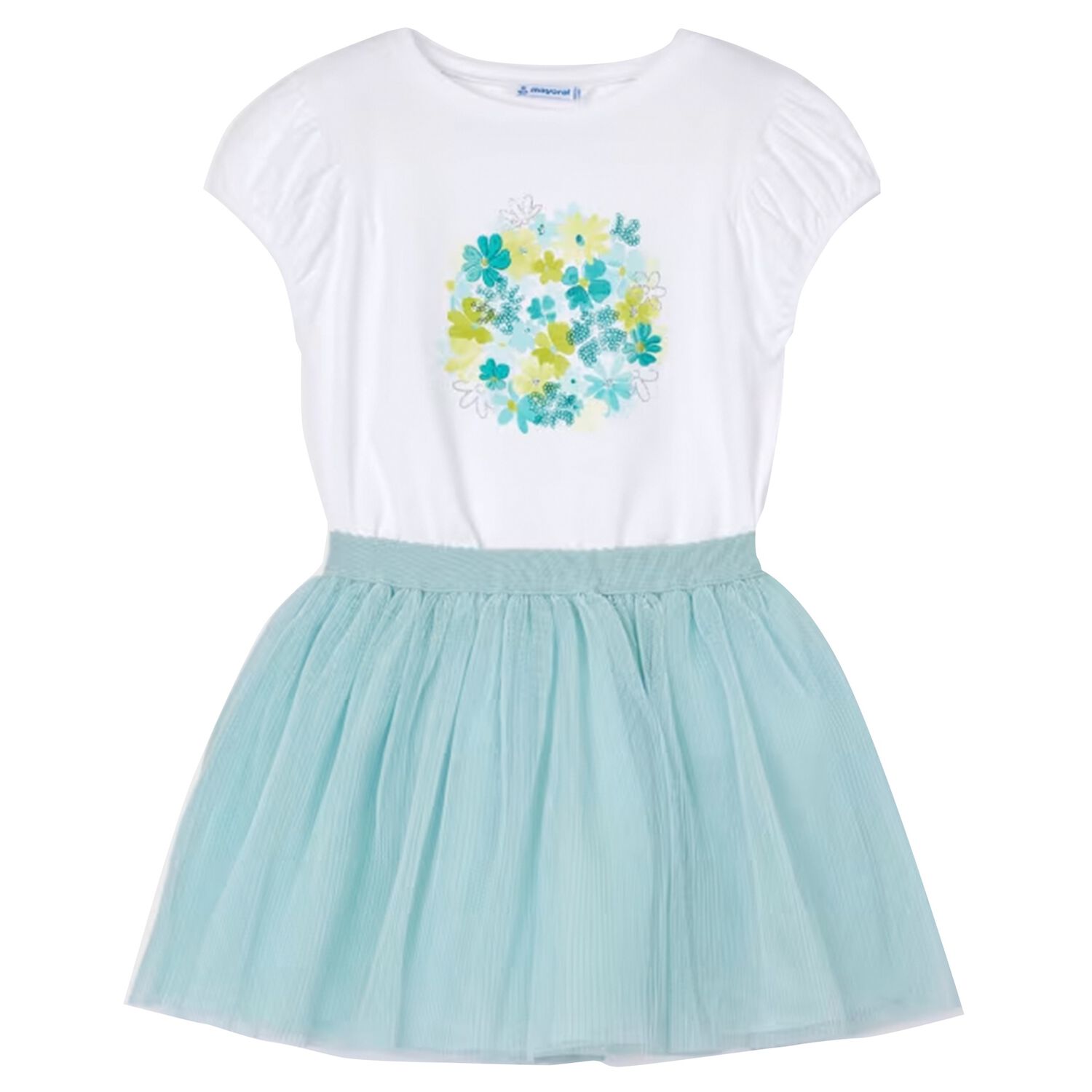 Girls White & Aqua Tulle Skirt Set, 3, hi-res image number null
