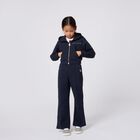 Girls Navy Blue Logo Hooded Zip Up Top, 1, hi-res