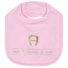 Baby Girls Pink & Gold Logo Bib, 1, hi-res