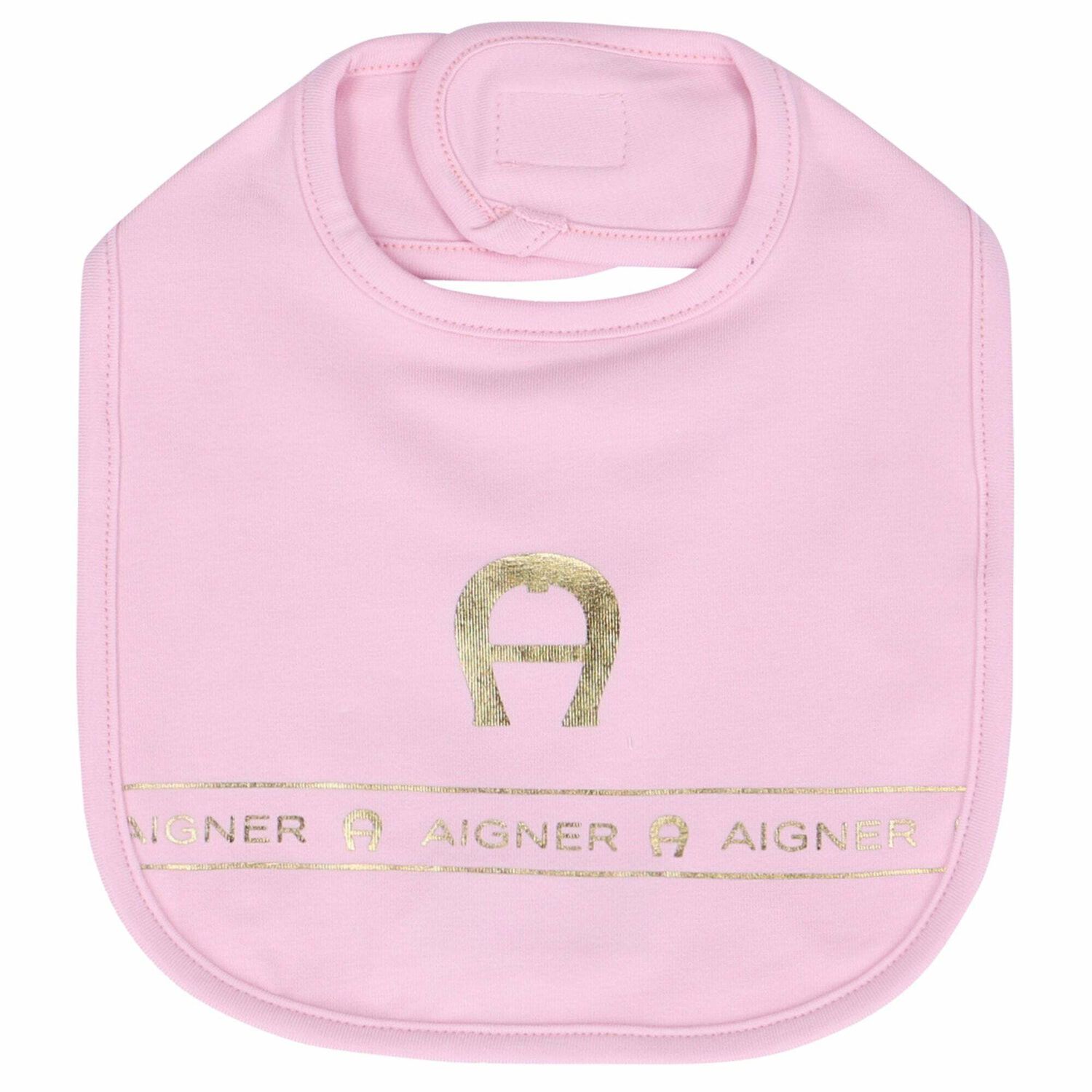 Baby Girls Pink & Gold Logo Bib, 1, hi-res image number null