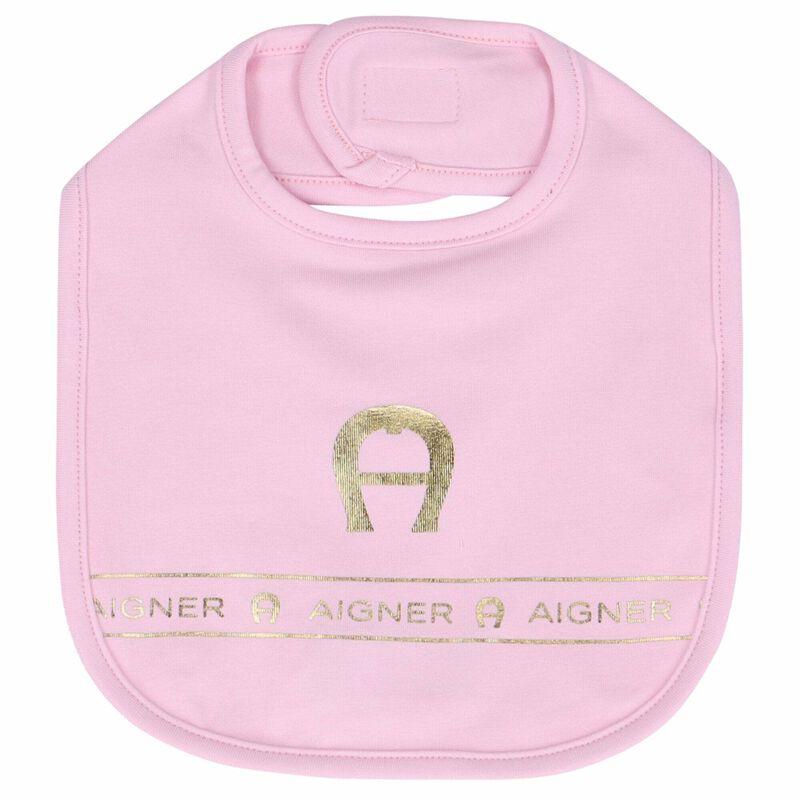Baby Girls Pink & Gold Logo Bib, 1, hi-res image number null