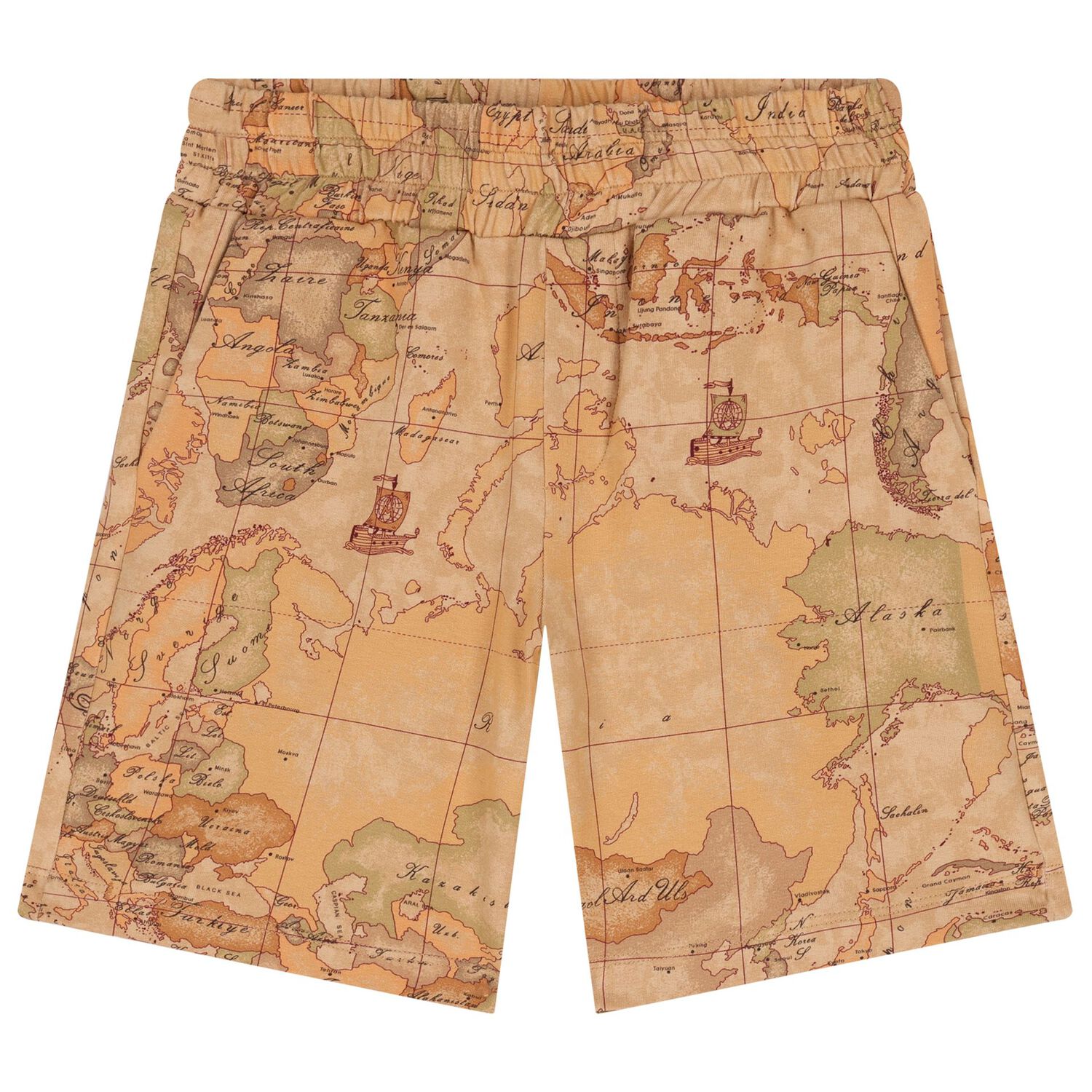 Boys Navy Blue & Beige Geo Map Shorts Set, 2, hi-res
