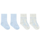 Baby Boys Blue & Ivory Logo Socks ( 2-Pack ), 1, hi-res