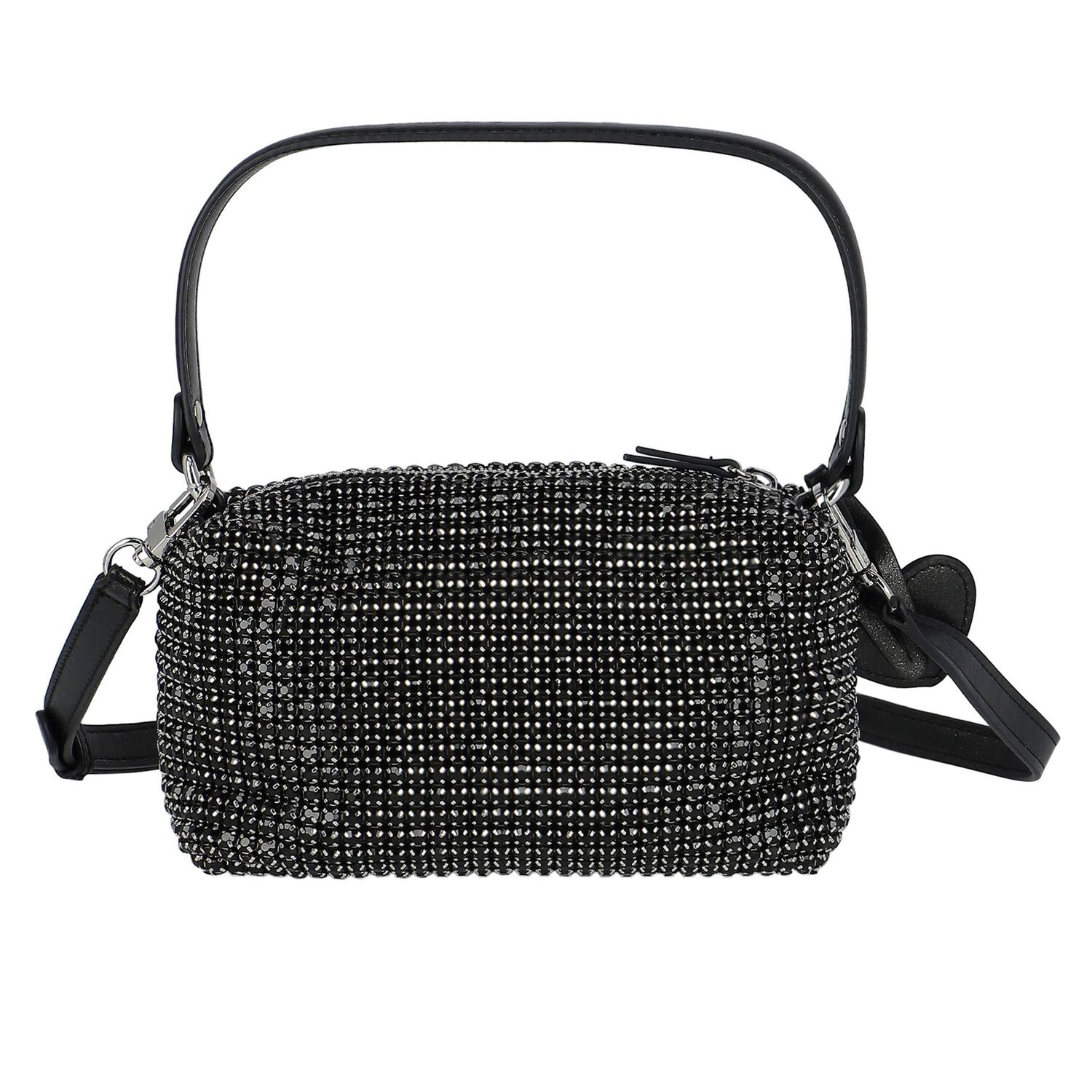 Girls Black Rhinestone Logo Handbag, 2, hi-res