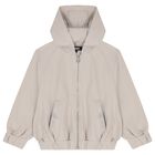 Girls Beige Embellished Hooded Zip Up Top, 1, hi-res