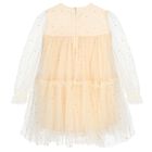 Girls Beige Stars Tulle Dress, 1, hi-res