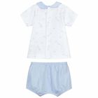 Baby Boys White & Blue Shorts Set, 1, hi-res