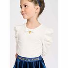 Girls Ivory Bow Long Sleeve Top, 1, hi-res