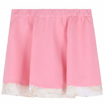 Younger Girls Pink & Ivory Geo Map Skirt