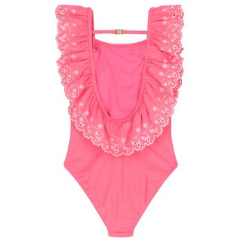 Girls Pink Broderie Anglaise Swimsuit