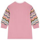 Girls Pink Zigzag Long Sleeve Dress, 1, hi-res