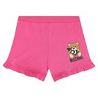 Younger Girls Ivory & Pink Teddy Bear Logo Shorts Set, 2, hi-res