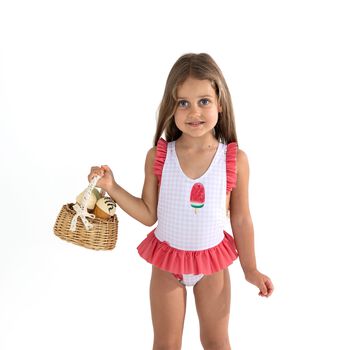 Girls Pink & Red Watermelon Swimsuit