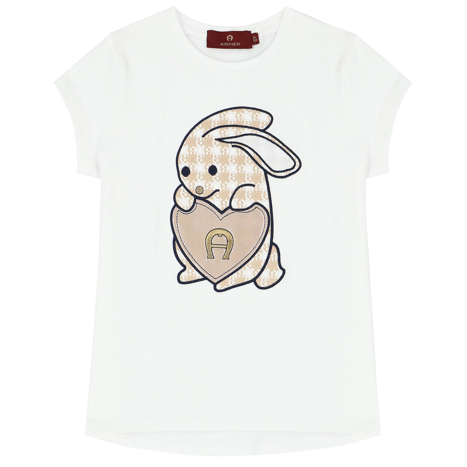 Girls White Rabbit Logo T-Shirt, 1, hi-res