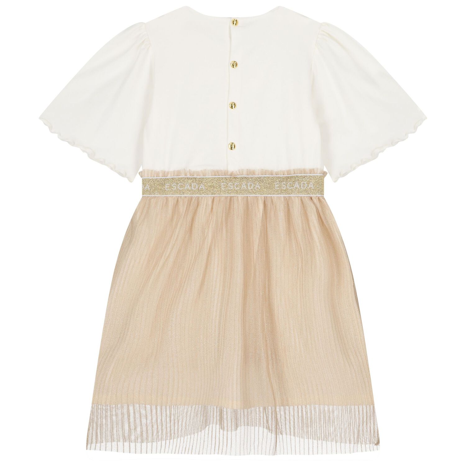 Girls Ivory & Gold Dress, 1, hi-res