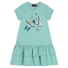 Girls Green Butterflies Logo Dress, 2, hi-res