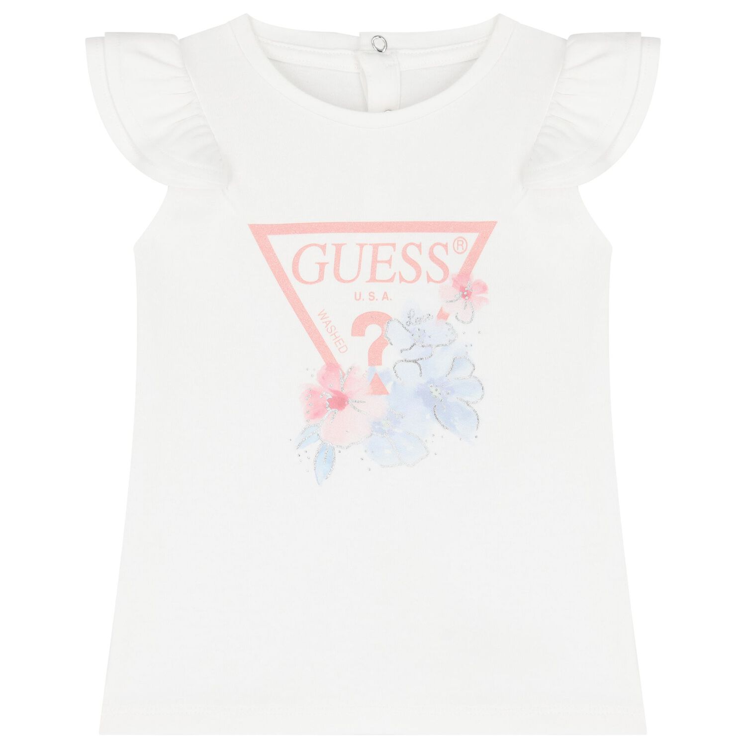 Younger Girls White & Pink Ruffled Leggings Set, 1, hi-res