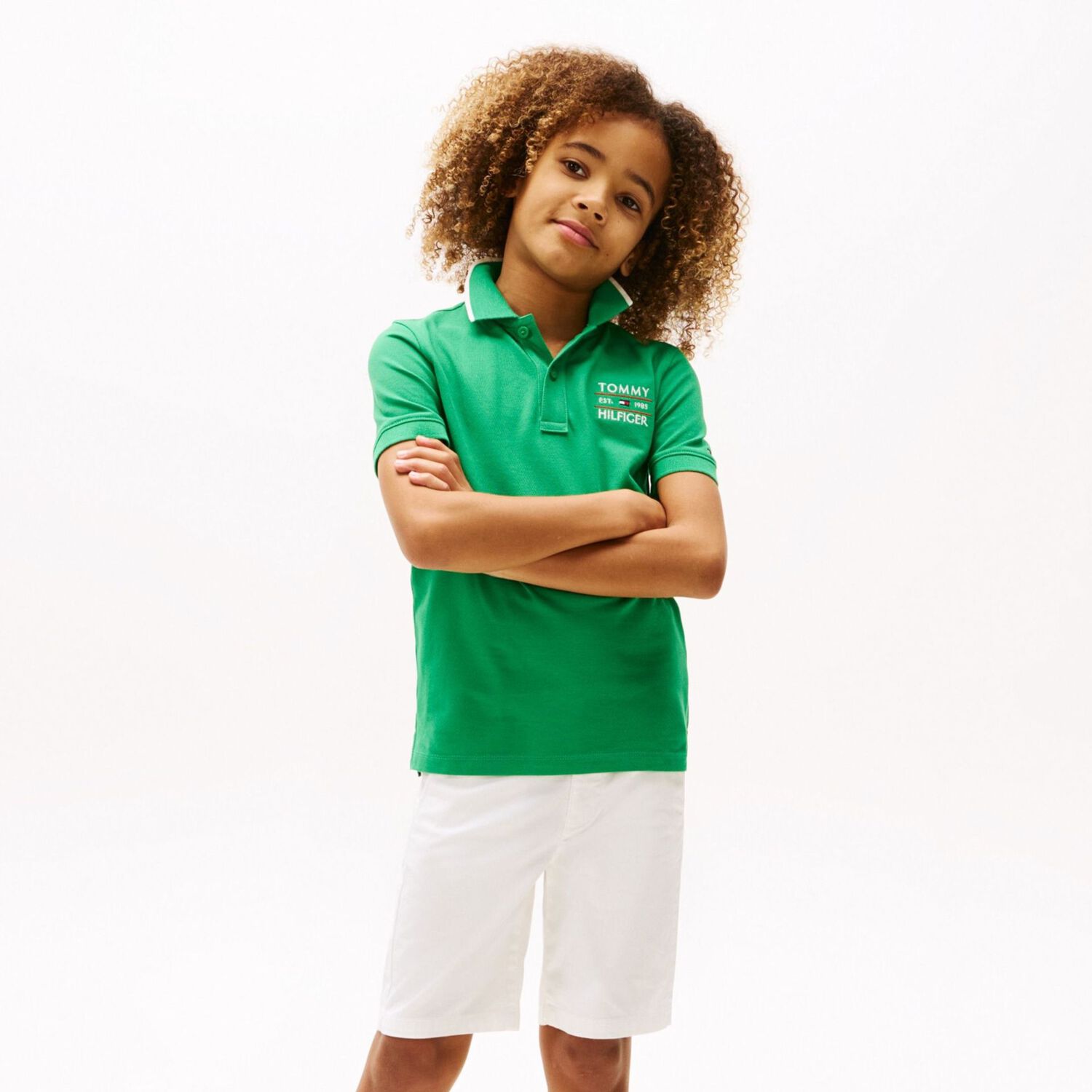 Boys Green Logo Embroidery Polo Shirt, 1, hi-res