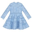 Girls Blue Floral Lace Dress, 1, hi-res