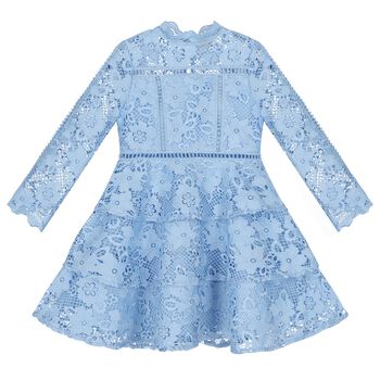 Girls Blue Floral Lace Dress