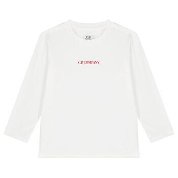 Boys White Logo Long Sleeve Top 