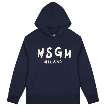 Navy Blue & Ivory Logo Hooded Top