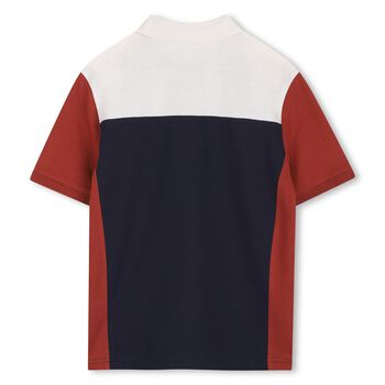 Boys Navy Blue, Orange & Ivory Logo Polo Shirt