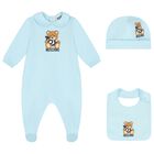 Blue Teddy Bear Logo Babygrow Gift Set, 3, hi-res