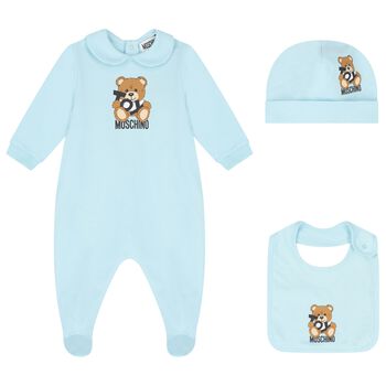 Blue Teddy Bear Logo Babygrow Gift Set