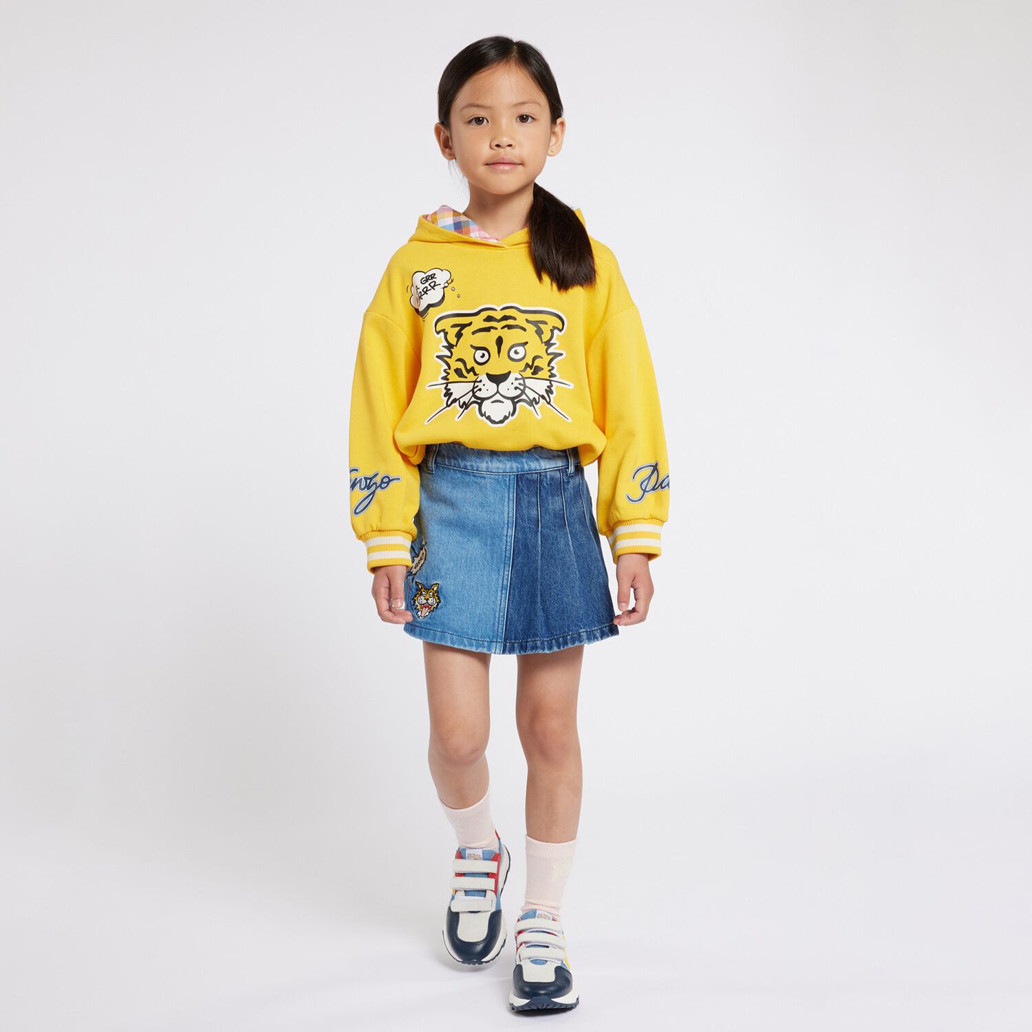 Girls Blue Logo Denim Skirt, 1, hi-res