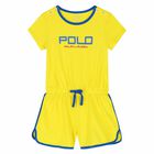 Girls Yellow Logo Playsuit, 1, hi-res