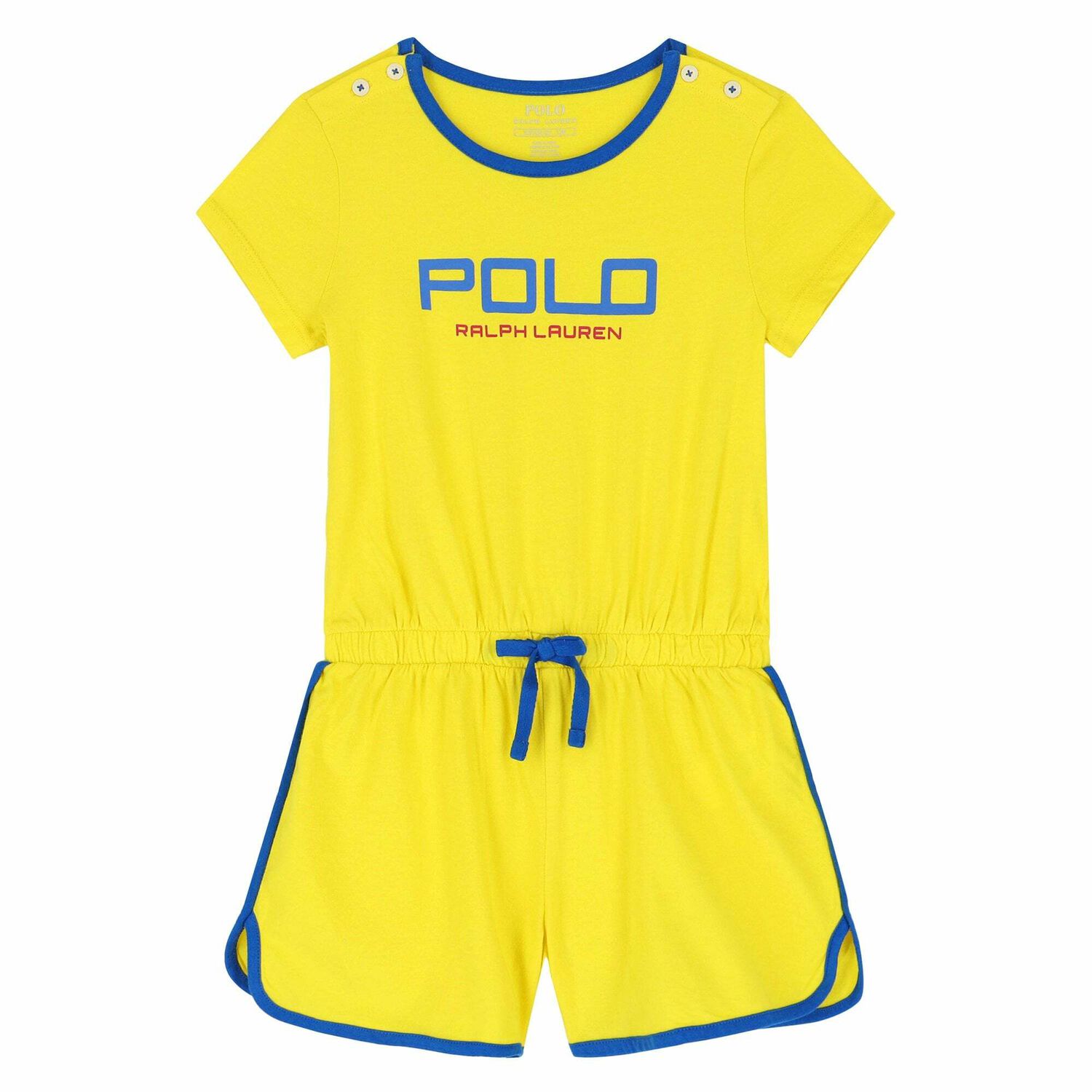 Girls Yellow Logo Playsuit, 1, hi-res