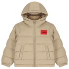 Boys Beige Logo Puffer Jacket , 2, hi-res