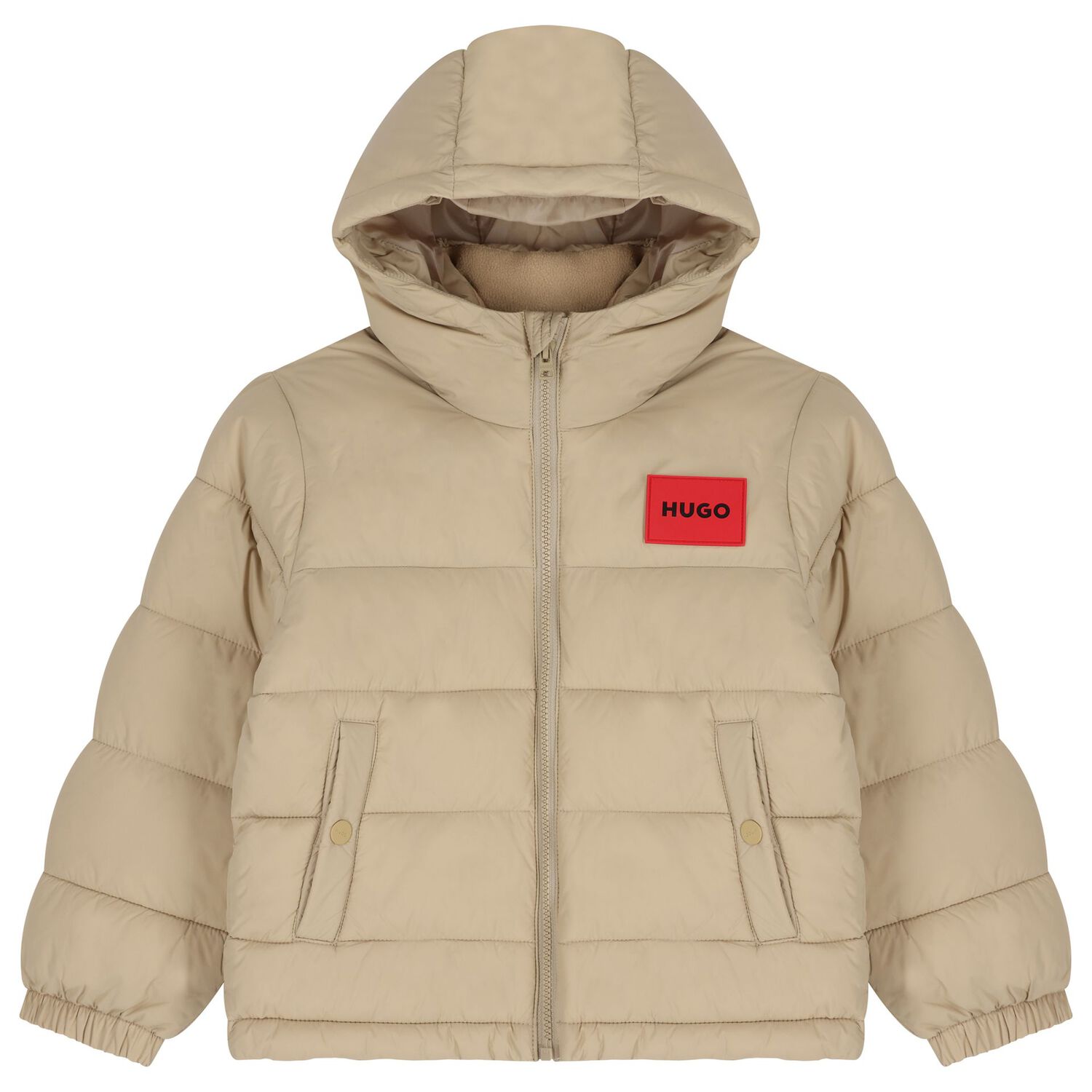 Boys Beige Logo Puffer Jacket , 2, hi-res