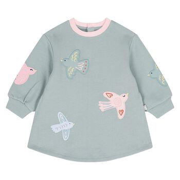 Younger Girls Green Birds Dress