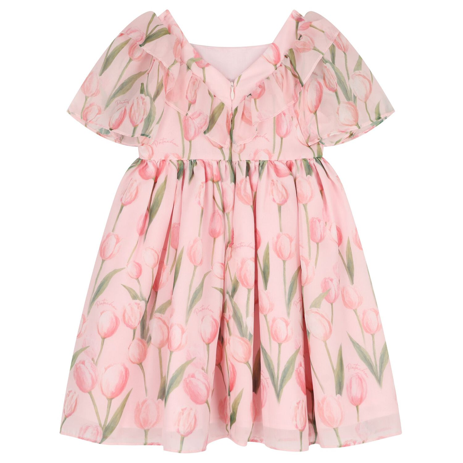 Girls Pink Chiffon Floral Dress, 1, hi-res