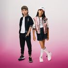 Girls White & Black Rhinestone Logo T-Shirt, 2, hi-res