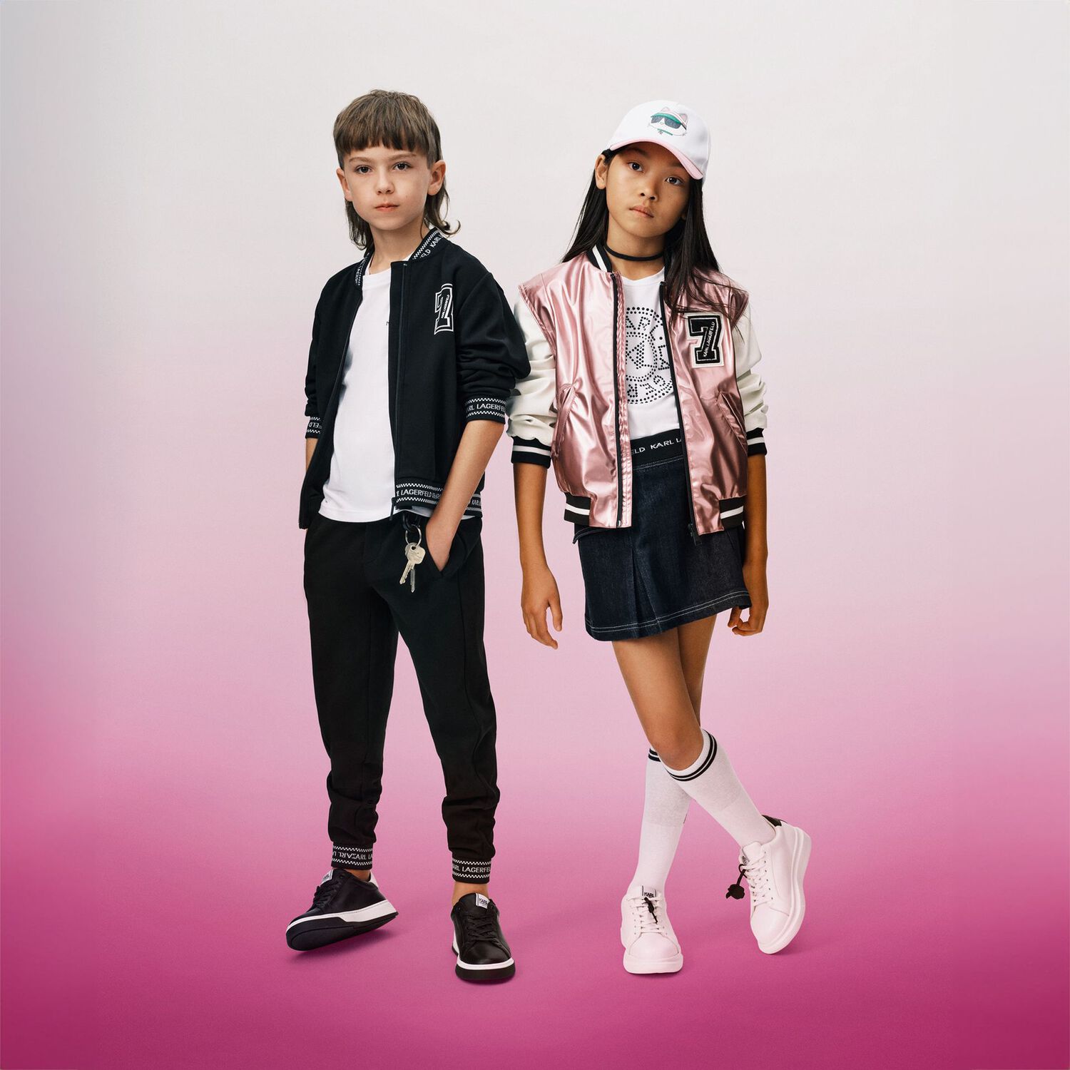 Girls White & Black Rhinestone Logo T-Shirt, 2, hi-res