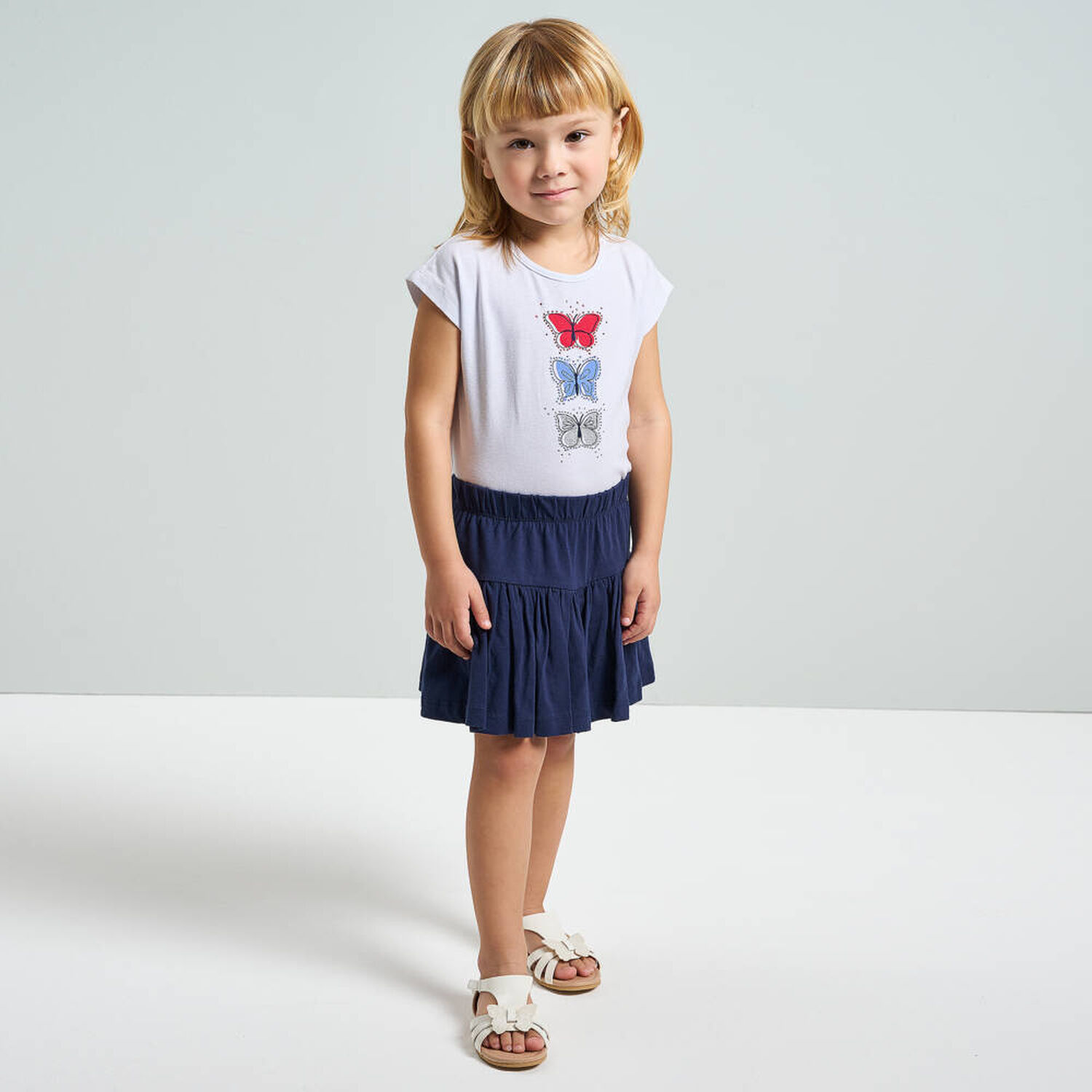 Girls White & Navy Blue Skort Set, 1, hi-res image number null