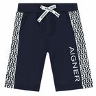 Younger Boys Navy Logo Shorts, 1, hi-res