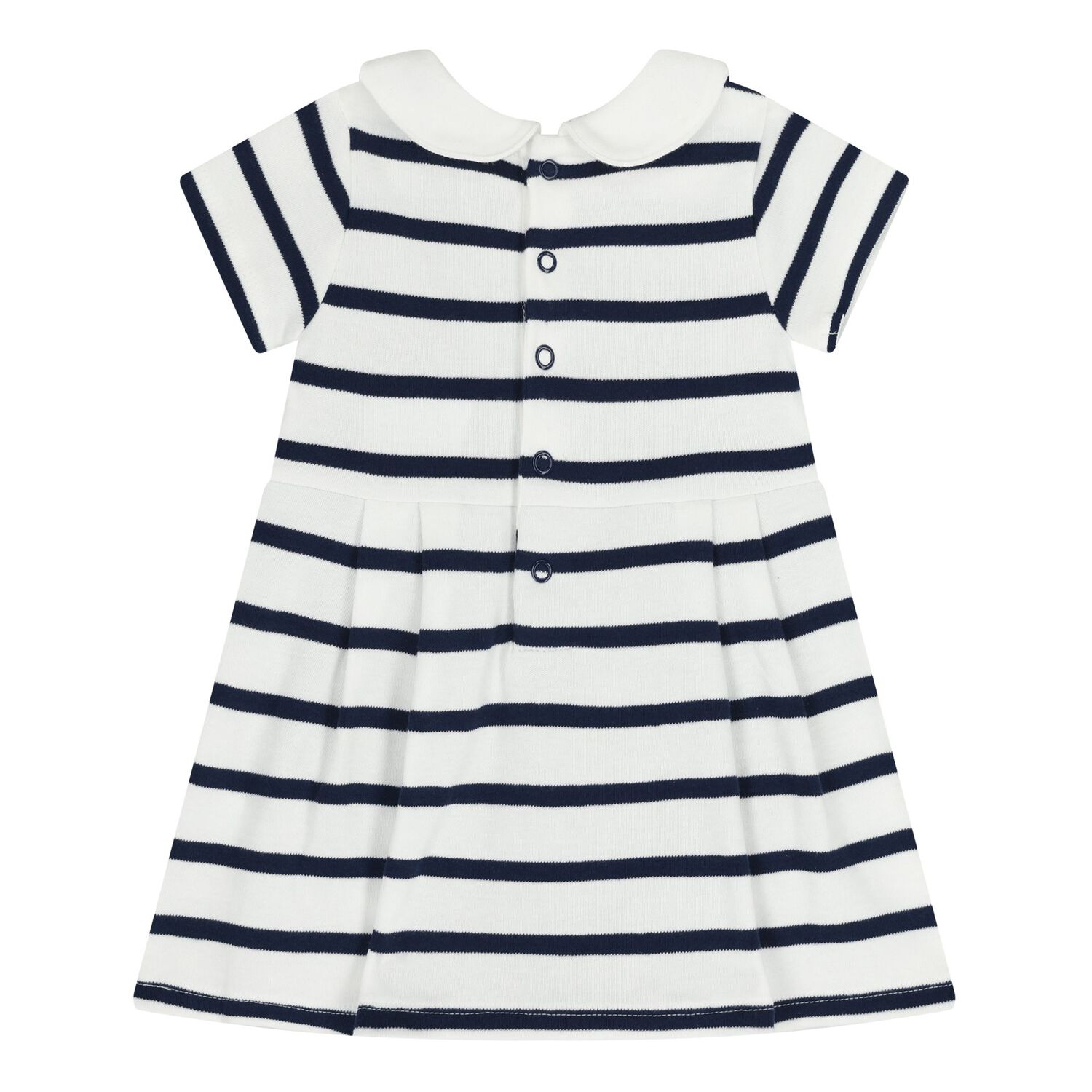 Baby Girls White & Navy Blue Striped Dress Set , 1, hi-res