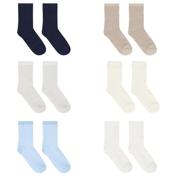 Baby Boys Blue, White & Beige Socks (6 Pack)