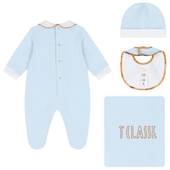 Baby Boys Blue & White Geo Map Babygrow Gift Set