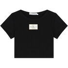 Girls Black Logo Ribbed T-Shirt, 2, hi-res