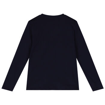 Boys Navy Blue Logo Long Sleeve Top